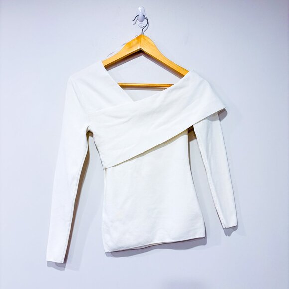 REISS Eliah cream asymmetric ribbed knit top | One-shoulder sweater | X-Small * - Picture 9 of 9
